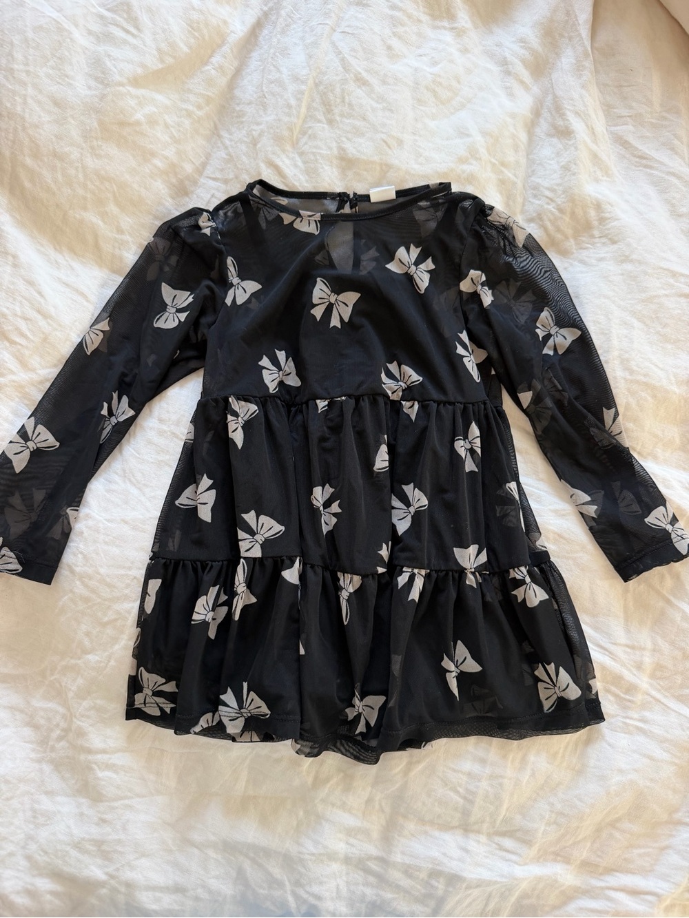 GAP kids: Black Tiered Mesh Dress with White Bow Print- 4T